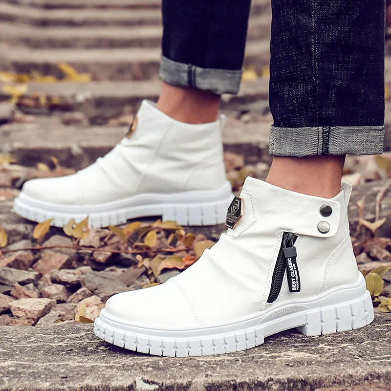 Ανδρικές λευκές μπότες βρετανικής μόδας Chelsea Trending High Top Ανδρικό Ύψος Αύξηση Πλατφόρμα Κοντής Μοτοσικλέτα Botas 39-45