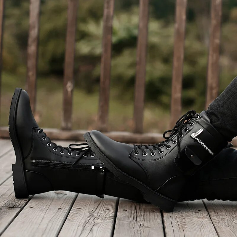 Mikrošķiedras āda Vīriešu militārie zābaki Vīriešu motociklu izjādes Medības pastaigu apavi Dizaineris Desert Botas Hombred