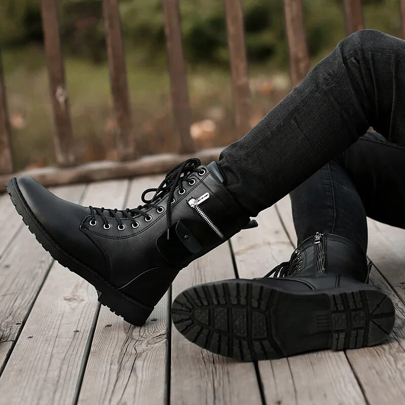 Mikrošķiedras āda Vīriešu militārie zābaki Vīriešu motociklu izjādes Medības pastaigu apavi Dizaineris Desert Botas Hombred