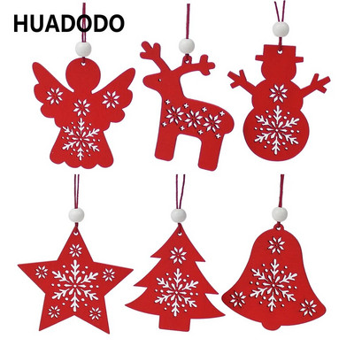 HUADODO 6vnt raudonai baltas medinis elnias, sniego senelis, kalėdiniai papuošimai, papuošalai, papuošalai Kalėdų eglutei namų vakarėliui, vaikams Dovana