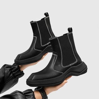 Ανδρικά Split Leather Platform Ankle Boots Fashion Ανδρικά Sqaure Toe Μπότες Chelsea Slip On Μοτοσικλέτας Όμορφα Streetwear
