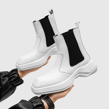 Ανδρικά Split Leather Platform Ankle Boots Fashion Ανδρικά Sqaure Toe Μπότες Chelsea Slip On Μοτοσικλέτας Όμορφα Streetwear