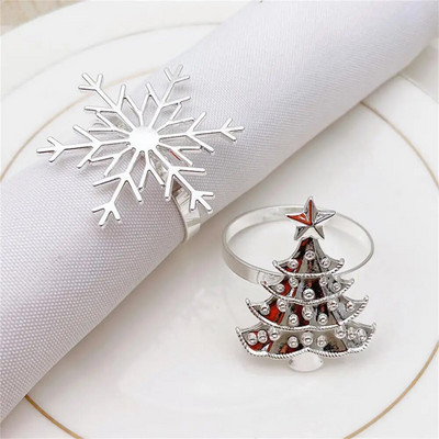 6Pcs Christmas Napkin Rings Anti-rust Exquisite Alloy Silver Color Snowflake Xmas Napkin Ring Holder for Party