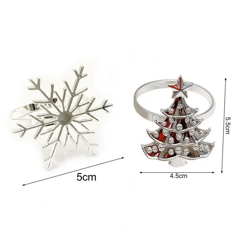 6Gb Ziemassvētku salvešu gredzeni Pretrūsas izsmalcināta sakausējuma sudraba krāsa Snowflake Ziemassvētku salvešu gredzenu turētājs ballītei