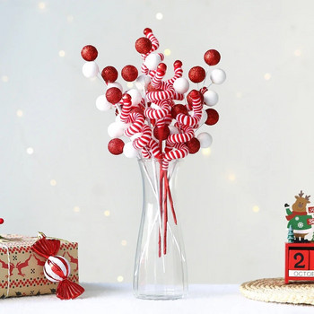 1/2 τεμ. Κόκκινες λευκές μάλλινες καμπάνες Κλαδιά από ζαχαροκάλαμο για χριστουγεννιάτικο ντεκόρ χριστουγεννιάτικου δέντρου DIY Βάζο στεφάνι για το σπίτι