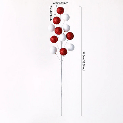 1/2 gab. Sarkani, balti vilnas zvaniņi, konfekšu spieķu zari Ziemassvētku koku galotņu dekorēšanai DIY mājas amatniecība Vāzes vainags Ziemassvētku rotājumi