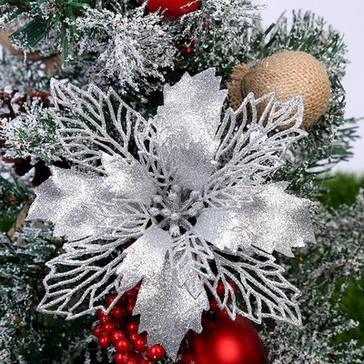 5 бр. 9-16 см блестящи изкуствени коледни цветя Украси за коледно дърво за дома Фалшиви цветя Коледни орнаменти Новогодишен декор
