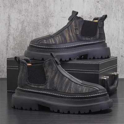 2024. gada rudens vīriešu īsi zābaki, platformas augstums, augošs krāsains audekls vīriešu apavi Dizaineris, apaļš purngals, plakani īsi zābaki vīriešiem