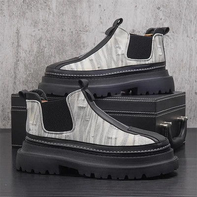 2024. gada rudens vīriešu īsi zābaki, platformas augstums, augošs krāsains audekls vīriešu apavi Dizaineris, apaļš purngals, plakani īsi zābaki vīriešiem