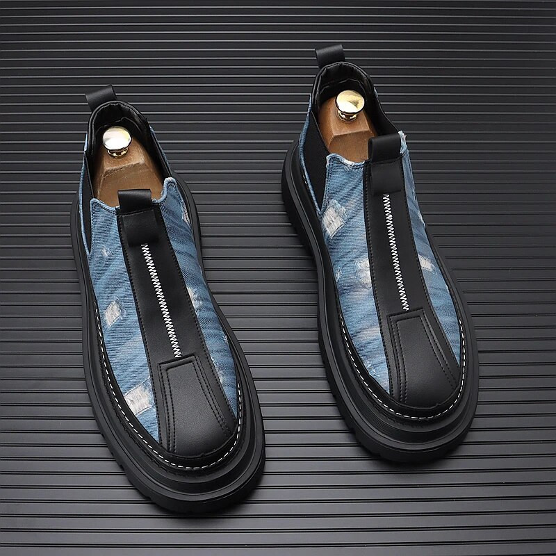 2024. gada rudens vīriešu īsi zābaki, platformas augstums, augošs krāsains audekls vīriešu apavi Dizaineris, apaļš purngals, plakani īsi zābaki vīriešiem