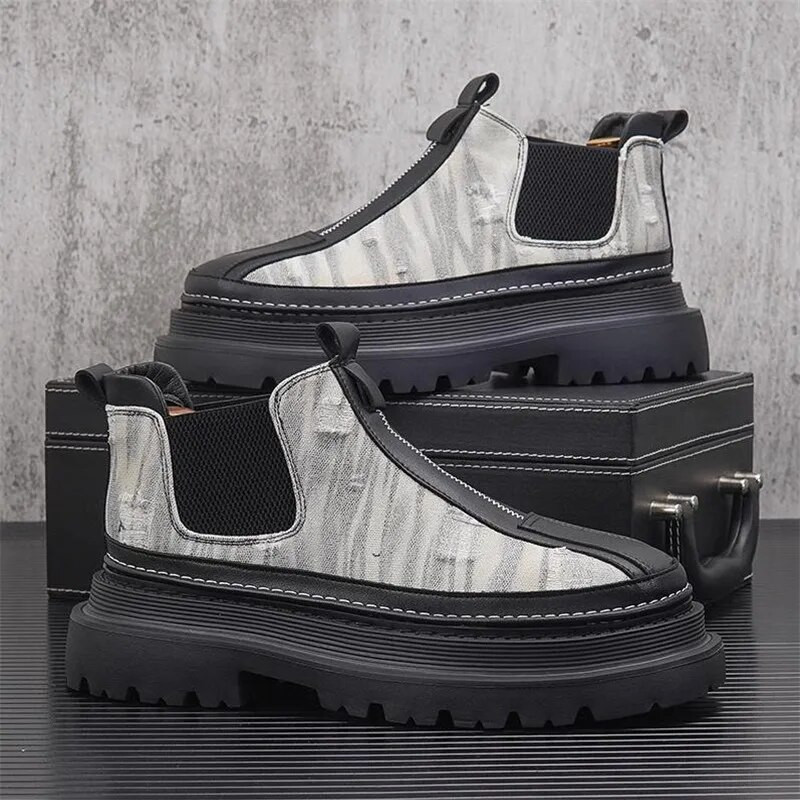 2024. gada rudens vīriešu īsi zābaki, platformas augstums, augošs krāsains audekls vīriešu apavi Dizaineris, apaļš purngals, plakani īsi zābaki vīriešiem