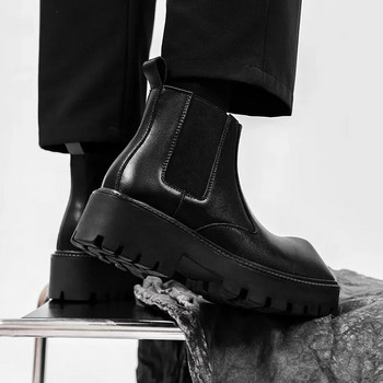 Боти до глезена от кожа за мъже Модни ботуши Челси на платформа Мъжки Ежедневни обувки с носорог Мъжки обувки