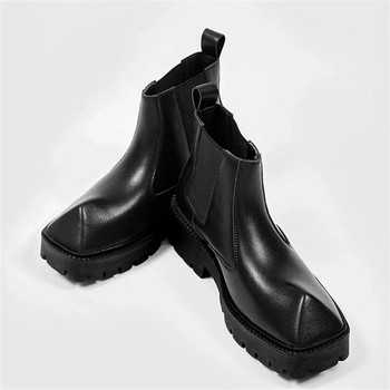 Боти до глезена от кожа за мъже Модни ботуши Челси на платформа Мъжки Ежедневни обувки с носорог Мъжки обувки