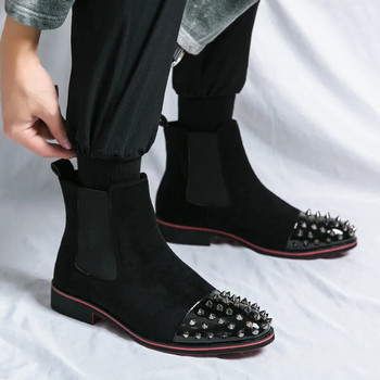 Fashion Rivet Μαύρες μπότες βράχου Ανδρικές ψηλές ψηλές μπότες σουέτ για άντρες αντιολισθητικές αντιολισθητικές μπότες Chelsea bota chelsea hombre