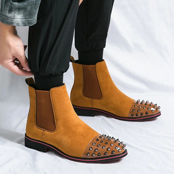 Fashion Rivet Μαύρες μπότες βράχου Ανδρικές ψηλές ψηλές μπότες σουέτ για άντρες αντιολισθητικές αντιολισθητικές μπότες Chelsea bota chelsea hombre