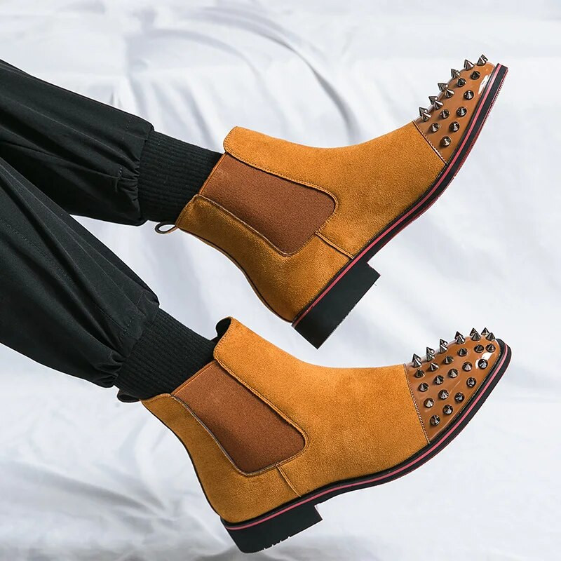 Fashion Rivet Μαύρες μπότες βράχου Ανδρικές ψηλές ψηλές μπότες σουέτ για άντρες αντιολισθητικές αντιολισθητικές μπότες Chelsea bota chelsea hombre