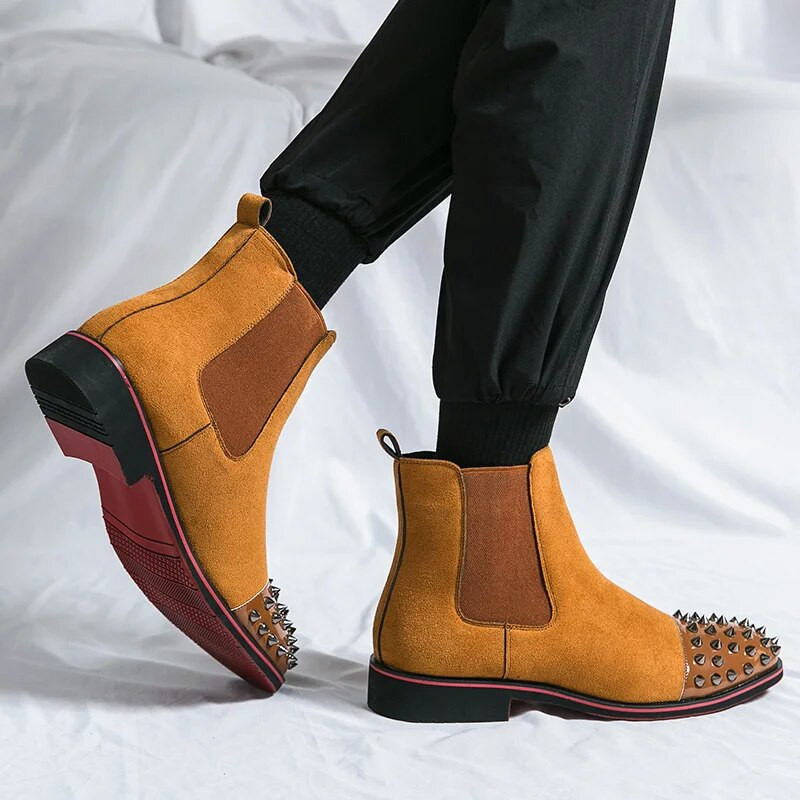 Fashion Rivet Μαύρες μπότες βράχου Ανδρικές ψηλές ψηλές μπότες σουέτ για άντρες αντιολισθητικές αντιολισθητικές μπότες Chelsea bota chelsea hombre