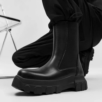 New Men Mid Calf Platform Μπότες Chelsea Fashion Σπλιτ Δερμάτινες Μπότες Μοτοσικλέτας Χοντρό Πάτο Ανδρικά Streetwear Botas Hombre