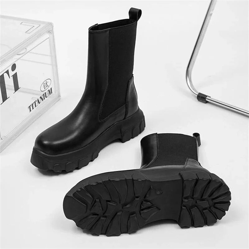 Jauni Vīriešu zābaki starp ikriem, Chelsea zābaki, modes šķeltas ādas motocikla zābaki ar biezu apakšu, vīriešu ielas apģērbi Botas Hombre