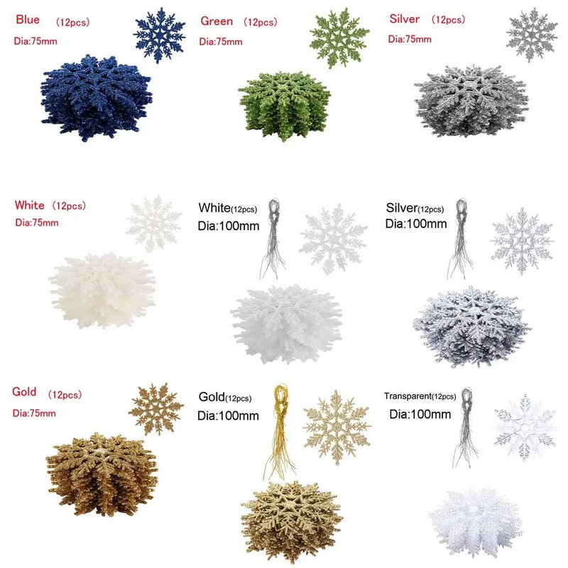 12 gab. 75 cm zelta pulvera sniegpārsla Ziemassvētkiem Burvīgi balta Ziemassvētku eglītes dekors Ziemassvētku ballīte Svētku Ziemassvētku rotājumi Mājas dekors