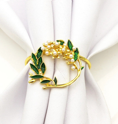 6pcs/lot Plant pearl wreath napkin ring alloy napkin ring wedding hotel table decoration napkin buckle