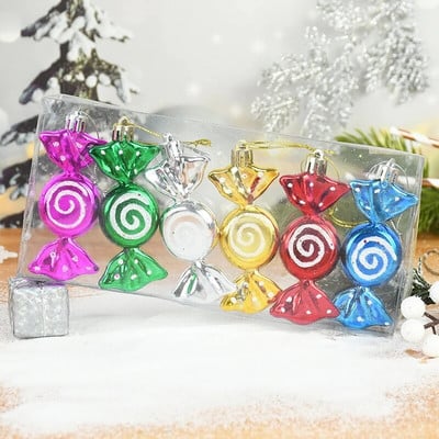 6 бр./кутия Коледна елха Бонбони Висулки Коледна патерица Бонбони Висящи орнаменти за дома Коледна декорация Navidad Новогодишни подаръци