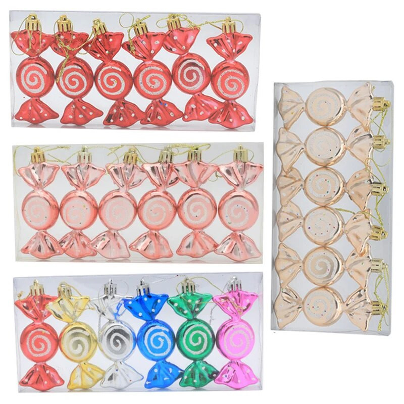 6 бр./кутия Коледна елха Бонбони Висулки Коледна патерица Бонбони Висящи орнаменти за дома Коледна декорация Navidad Новогодишни подаръци