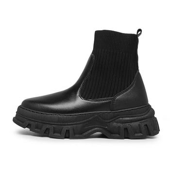 Луксозен дизайн Мъжки кожени ботуши Челси Ботуши на платформа Мъжки мотоциклетни ботуши с дебело дъно Мъжки обувки Дебели ежедневни обувки