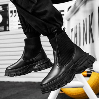 Луксозен дизайн Мъжки кожени ботуши Челси Ботуши на платформа Мъжки мотоциклетни ботуши с дебело дъно Мъжки обувки Дебели ежедневни обувки