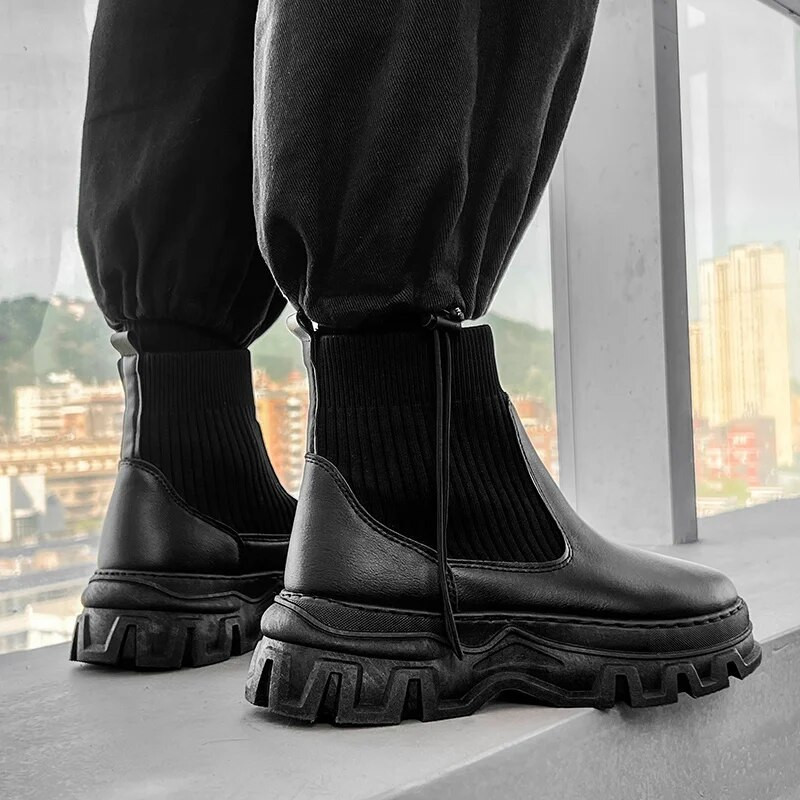 Luksuzni dizajn Muške kožne Chelsea čizme Gležnjače s platformom Muške debele motociklističke čizme Muška obuća Debela ležerna cipela