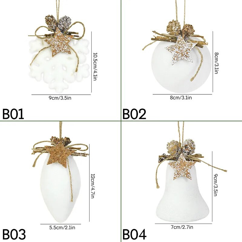 1/2 gab. Balta Ziemassvētku balle Sniegpārsliņa Ūdens piliens Zvans Ziemassvētku eglītes rotājums Ziemassvētku piekaramie piekariņi mājas dekorēšanai Jaungada dāvana