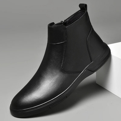 Új Chelsea csizma férfi fekete  alkalmi légáteresztő boka motoros magas felső cipő Férfi brit stílusú bőrcsizma