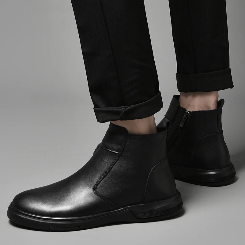 Új Chelsea csizma férfi fekete  alkalmi légáteresztő boka motoros magas felső cipő Férfi brit stílusú bőrcsizma