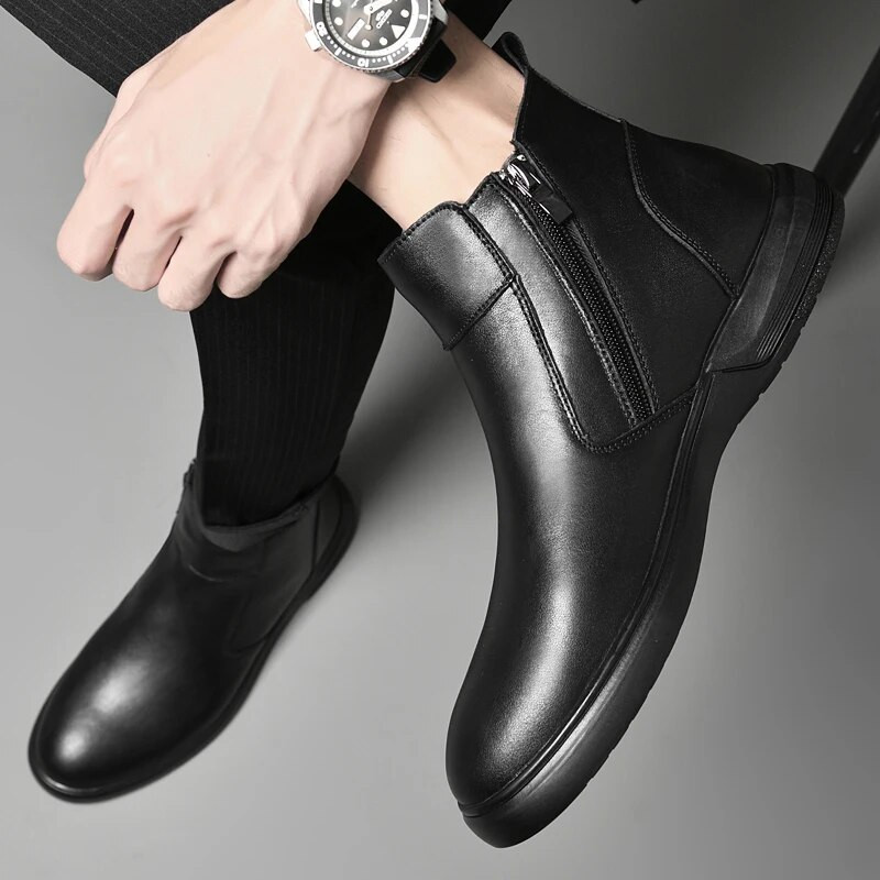 Új Chelsea csizma férfi fekete  alkalmi légáteresztő boka motoros magas felső cipő Férfi brit stílusú bőrcsizma