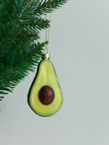 Стъклена украса за коледна елха от авокадо Зелени плодове от авокадо Висящи безделници Украси за коледна елха 2024 Нова година Navidad