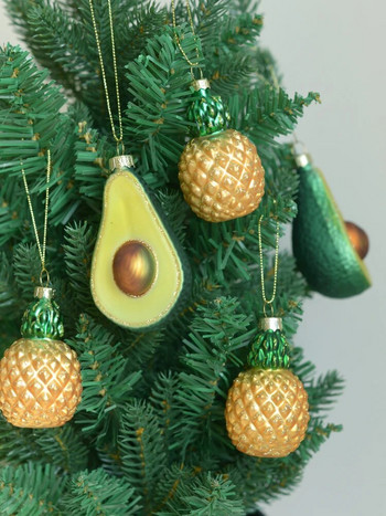 Стъклена украса за коледна елха от авокадо Зелени плодове от авокадо Висящи безделници Украси за коледна елха 2024 Нова година Navidad