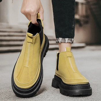 2023 Висококачествени обувки за мъже Мъжки ботуши с приплъзване Нови шевни кожени ежедневни обувки Горещи разпродажби Ботуши с кръгла глава Поддържайте топлината