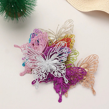 5бр. Коледни пеперуди Орнаменти за коледно дърво Еднослоен златен прах Блясък Изкуствено цвете Направи си сам Занаяти Коледен декор