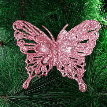 5бр. Коледни пеперуди Орнаменти за коледно дърво Еднослоен златен прах Блясък Изкуствено цвете Направи си сам Занаяти Коледен декор