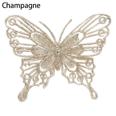 5gab Ziemassvētku tauriņi Ziemassvētku eglīšu rotājumi, viena slāņa zelta pulveris, mirdzošs mākslīgais zieds, DIY, Ziemassvētku dekors