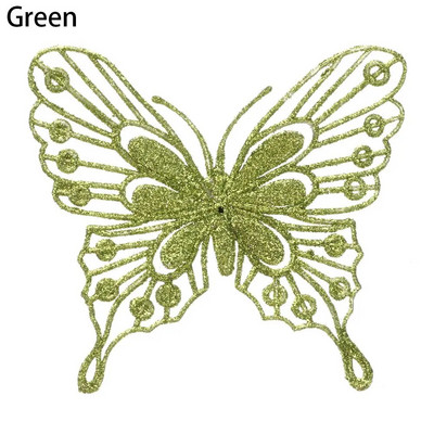 5gab Ziemassvētku tauriņi Ziemassvētku eglīšu rotājumi, viena slāņa zelta pulveris, mirdzošs mākslīgais zieds, DIY, Ziemassvētku dekors