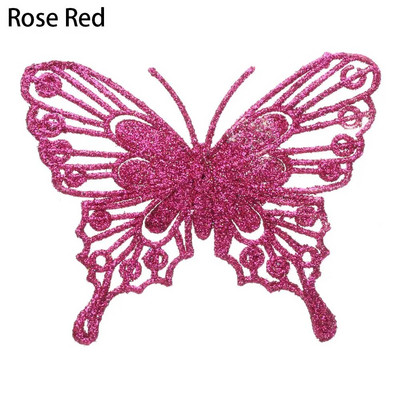 5gab Ziemassvētku tauriņi Ziemassvētku eglīšu rotājumi, viena slāņa zelta pulveris, mirdzošs mākslīgais zieds, DIY, Ziemassvētku dekors