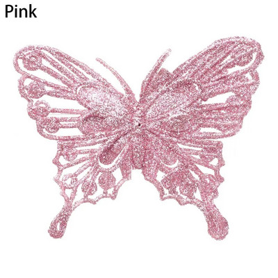 5gab Ziemassvētku tauriņi Ziemassvētku eglīšu rotājumi, viena slāņa zelta pulveris, mirdzošs mākslīgais zieds, DIY, Ziemassvētku dekors