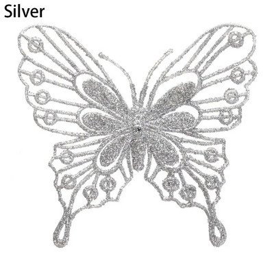 5gab Ziemassvētku tauriņi Ziemassvētku eglīšu rotājumi, viena slāņa zelta pulveris, mirdzošs mākslīgais zieds, DIY, Ziemassvētku dekors