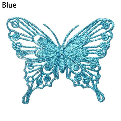 5gab Ziemassvētku tauriņi Ziemassvētku eglīšu rotājumi, viena slāņa zelta pulveris, mirdzošs mākslīgais zieds, DIY, Ziemassvētku dekors