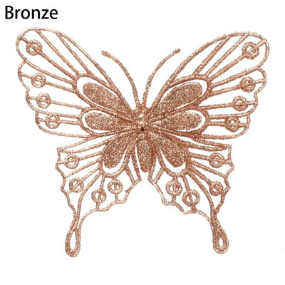 5gab Ziemassvētku tauriņi Ziemassvētku eglīšu rotājumi, viena slāņa zelta pulveris, mirdzošs mākslīgais zieds, DIY, Ziemassvētku dekors