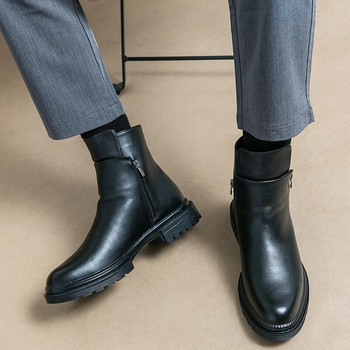 Ανδρικές επίσημες μπότες Πολυτελής επωνυμία Business Ανδρικά παπούτσια Ψηλά τοπ χειμερινές μπότες ανδρικές μπότες στο πλάι Δερμάτινα παπούτσια με φερμουάρ Αντιολισθητικά μποτάκια