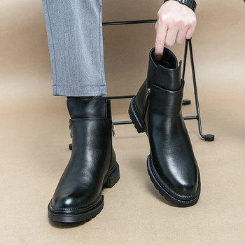 Ανδρικές επίσημες μπότες Πολυτελής επωνυμία Business Ανδρικά παπούτσια Ψηλά τοπ χειμερινές μπότες ανδρικές μπότες στο πλάι Δερμάτινα παπούτσια με φερμουάρ Αντιολισθητικά μποτάκια