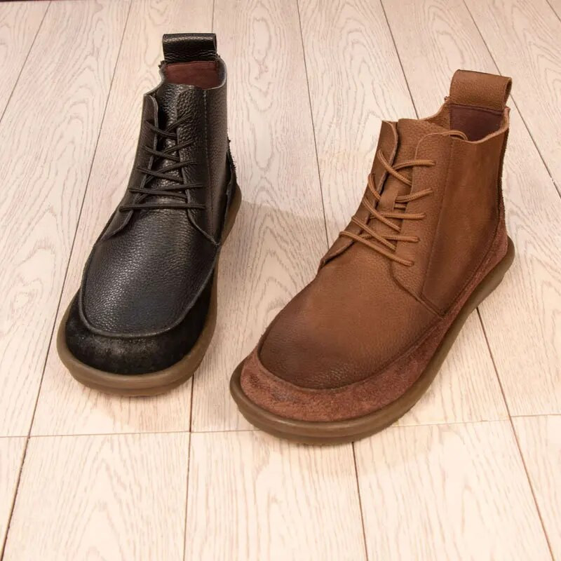 A173 Νέα δερμάτινα αγελάδα Παπούτσια αστραγάλου Δερμάτινα παπούτσια Μόδα Vintage Μπότες Άνεση Ανδρικά παπούτσια Lace Up Ανδρικά κοντά Μπότες για αγόρια ελεύθερου χρόνου