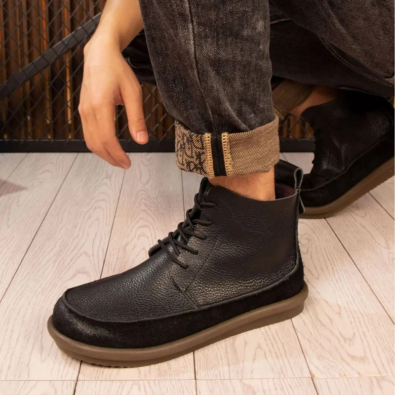 A173 Νέα δερμάτινα αγελάδα Παπούτσια αστραγάλου Δερμάτινα παπούτσια Μόδα Vintage Μπότες Άνεση Ανδρικά παπούτσια Lace Up Ανδρικά κοντά Μπότες για αγόρια ελεύθερου χρόνου